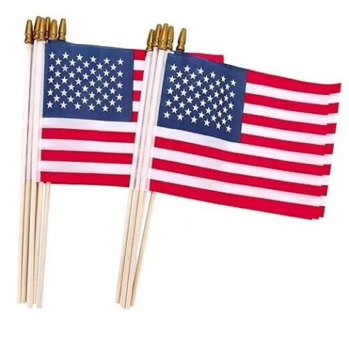  12pc 8"x12" American Flag - 16" Pole Flag Spearhead Flags Handheld Flags USA - Picture 1 of 2