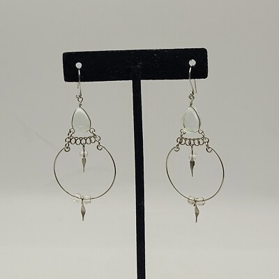 Earrings Pierced Clear Silver Wire Glass Hoop Boho Hook Wire