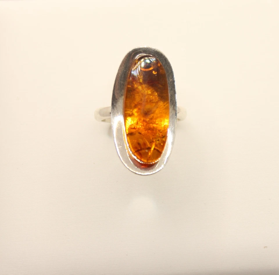 ANELLO ARGENTO AMBRA NATURALE OVALE  MM 24X10 MIS 16 EXPLOIT - Immagine 2 di 4