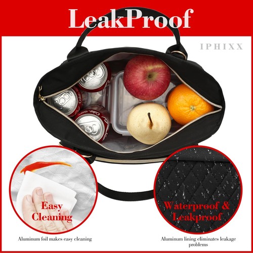 Women's Large Insulated Lunch Bag Leakproof Purse Tote with Side Pockets - Picture 5 of 6