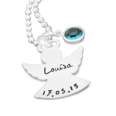 SAMAVAYA Taufkette Gravur TAUFENGEL 925 Silber Name Engelkette Taufschmuck Anhänger Engel