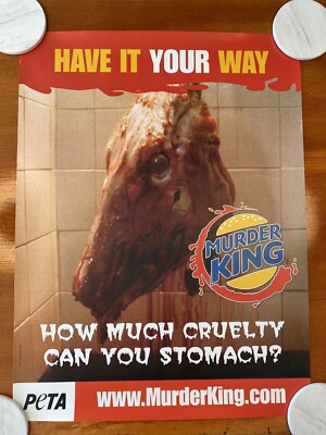 vintage PETA Poster Anti Burger King Campaign Murder King Animal Rights