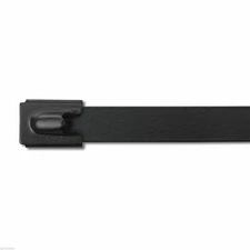 14" 150lb - Black Polyester Coated 316 Stainless Steel Cable Ties - 100/Bag