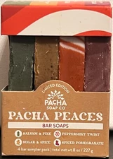 Pacha Peaces Bar Soap Holiday Variety 4 Pack Cruelty Free! Shipping is Free