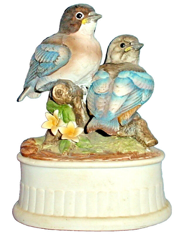 LEFTON 2 BLUEBIRDS FIGURINE Hand Painted PORCELAIN VINTAGE KW5157-7" tall
