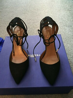 WOMEN'S $750 AQUAZZURA FIRENZE ''AMANDA 75'' SUEDE DESIGNER PUMPS BLK SIZE 38(8B)