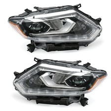 For 2014 2015 2016 Nissan Rogue Headlights Left+Right Side LED Black Headlamps