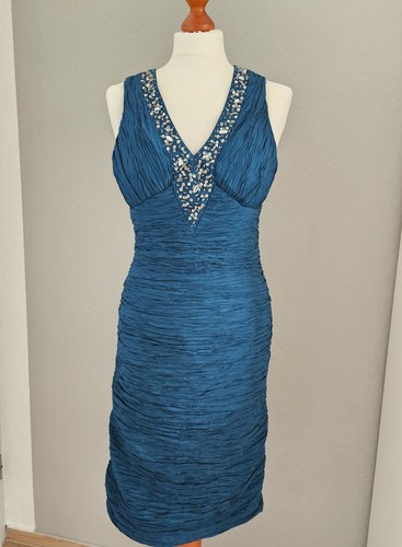 Cocktailkleid petrol / dunkel-türkis, Crincle Optik, mit Strass, Stretch Kleid - Bild 2 von 4