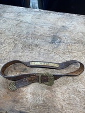 Vtg Distressed Western Brass Larry Mahan Leegin Leather Belt Rodeo 36  Name TOM