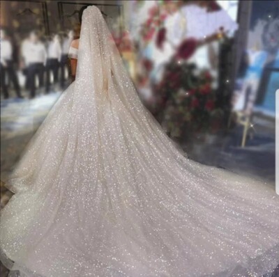 UK 1-stufiger Brautschleier Kathedralenlänge glitzernd 3m Glitzer Hochzeitsschleier mit Kamm