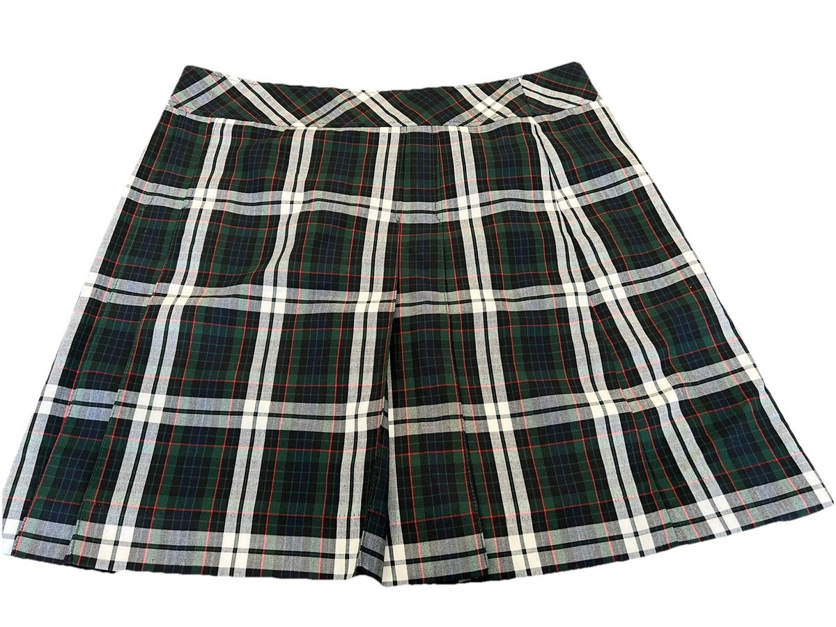 Schoolbelles Wrap Around Kilt School Skirt 27XS Navy Green Plaid Pleated  NEW Tag