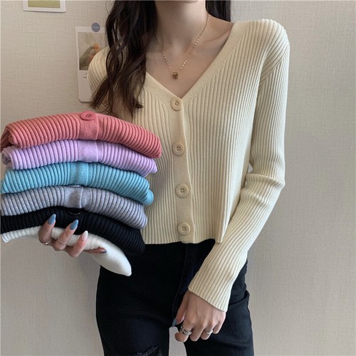 Short Sweater Slim-fit Cardigan Jacket Women's Knitted Sweater Long-sleeved Top