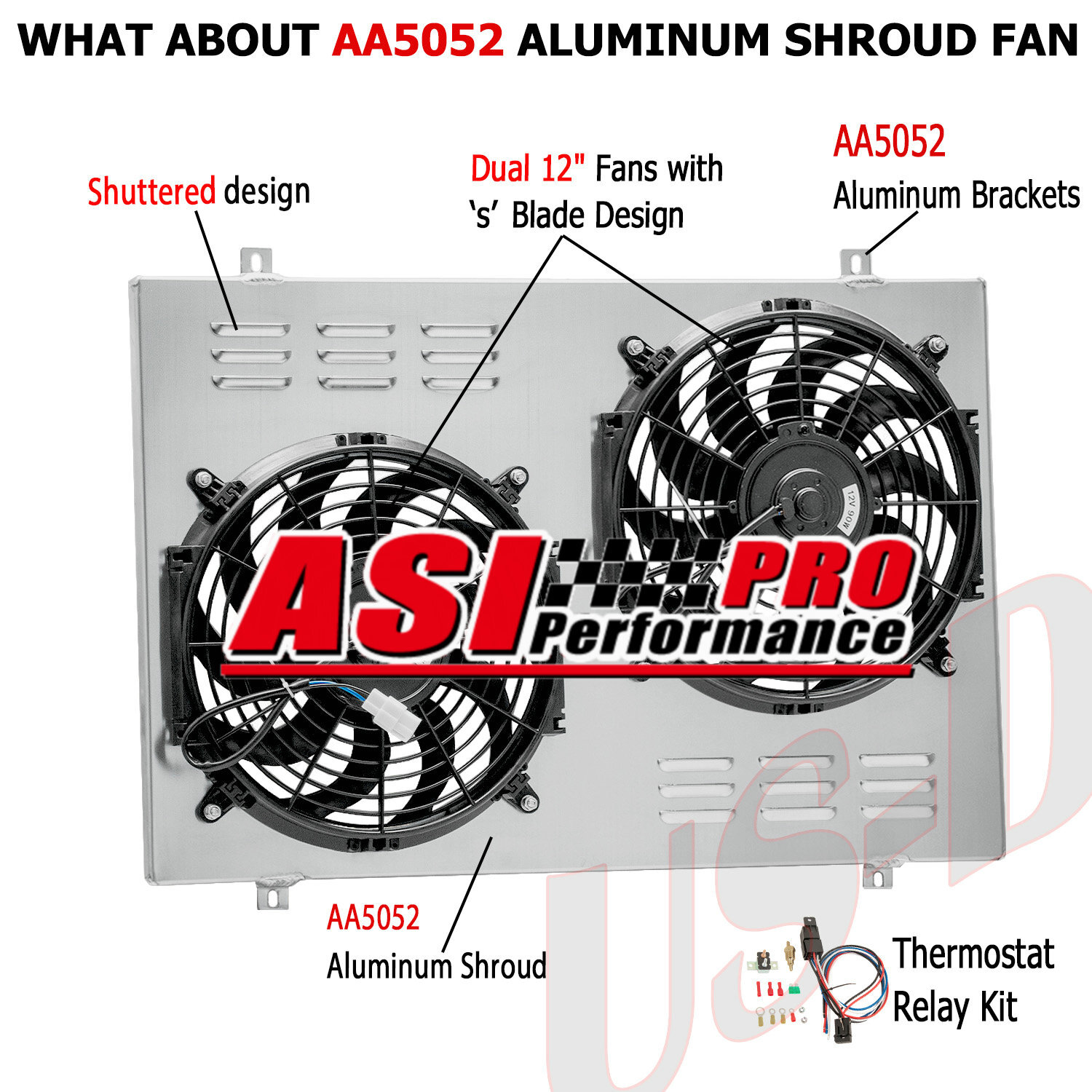 Aluminum Shroud+2x12'' Fan+Relay For 1985-97 Ford F150 F250 F350 1985-92 Bronco