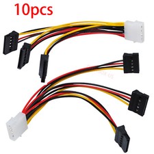 10X, 4-Pin IDE Molex Male to 3x ATA SATA Female Power Extension Splitter Cable