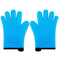 Set of BBQ Max Heat Resistant Grill Gloves Silicone Oven Mitts Handle Hot Food