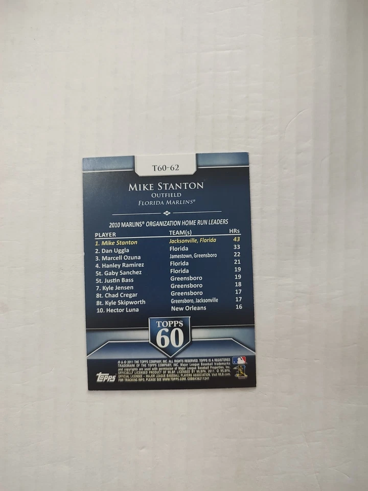 2011 Topps Topps 60 Mike Stanton #T60-62 Florida Marlins (PWE) - Image 2 of 2
