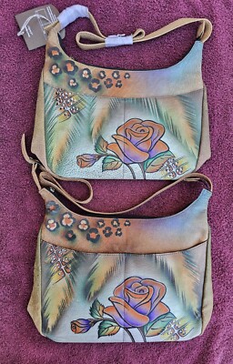 Anuschka Hand Painted Leather Jungle Rose Shoulder Bag