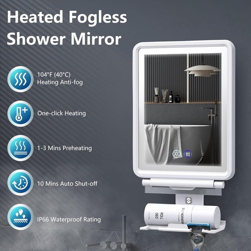Rechargeable Anti-Fog Shower Mirror with Adjustable Angle & Razor Holder for Men - Picture 4 of 14