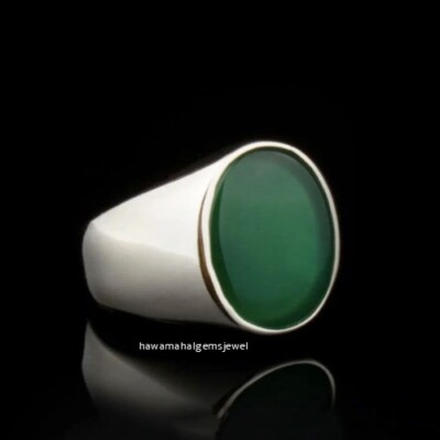 Solid-925 Sterling Silver Beautiful Gemstone Green Onyx Unique Men's Ring Gift