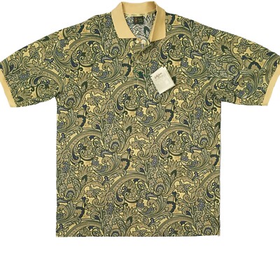 NEW Bobby Jones Collection Golf Shirt!  XXL  Yellow & Tan Paisley  MADE IN ITALY