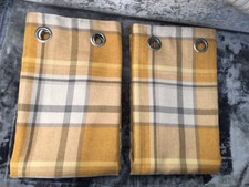 Next Ochre Yellow  Grey Marlow Woven Check Eyelets Curtains 117x183 CM  / 46X72"