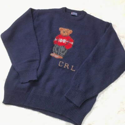 Chaps Ralph Lauren CRL Polo Bear Sweater Navy Men's Size L 100