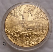 24K Gold Bronze Medal American Railroad Scene...