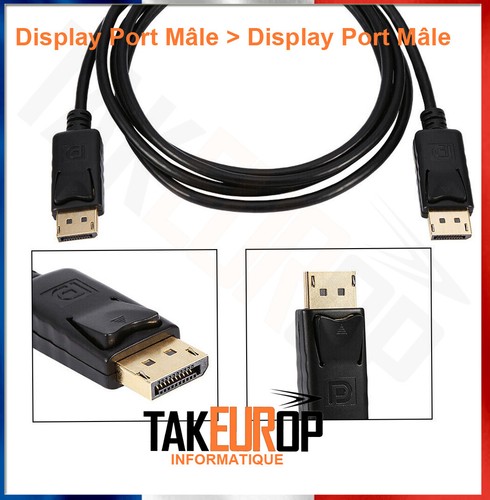 Câble DP Mâle (Display Port) vers DP Mâle (Display Port) Noir Longueur 1,8 mètre - Zdjęcie 3 z 3