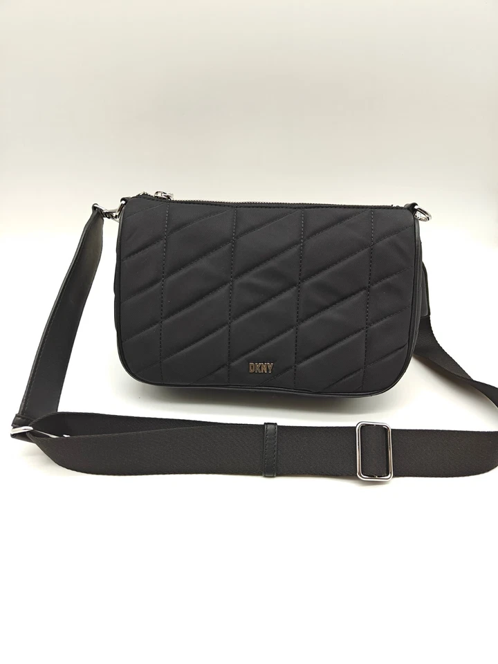 DKNY Bodhi chain quilted nylon women's medium crossbody bag pouch - BLACK - Image 3 of 4