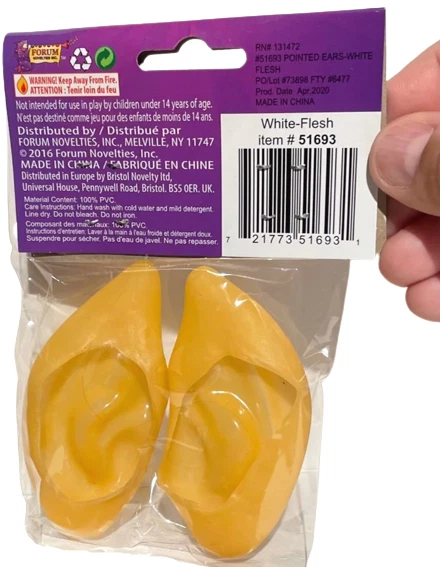 OREJAS DE CARNE BLANCAS PUNTIAGUDAS Star Trek Spock Disfraz Goma Látex Set Juguete Elfo Puntiagudo Foto 4 de 4