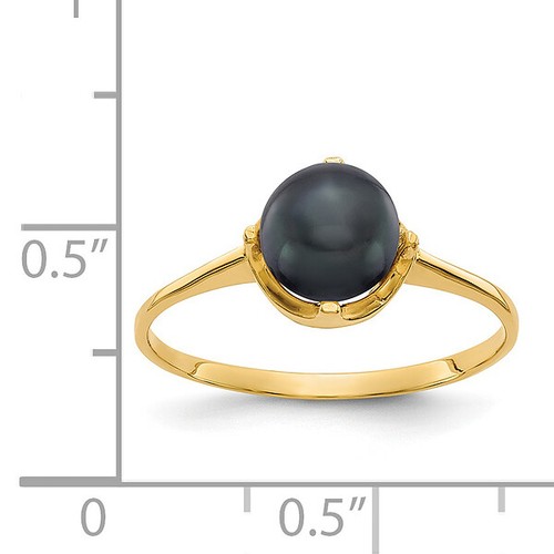 14K Yellow Gold 6.5mm Black Freshwater Cultured Pearl Statement Ring - Picture 2 of 60