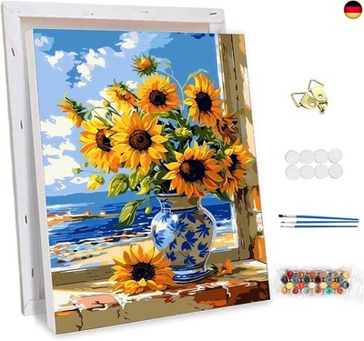 NEWENMO Sonnenblumen Malen Nach Zahlen Erwachsene mit Rahmen,Schöne Blumen
