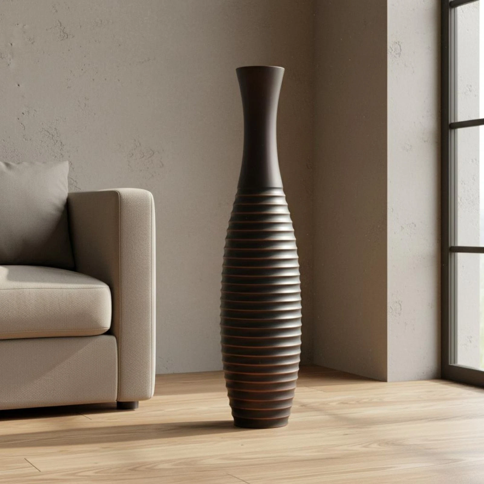 Large Ribbed Floor Vase Anti-Slip Bottom Tall Decorative Resin Vase for
Opens in a new window or tab