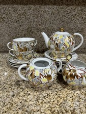 22K Gold 15 Piece Tea Set Golden Daisies Imperial Lomonosov Porcelain