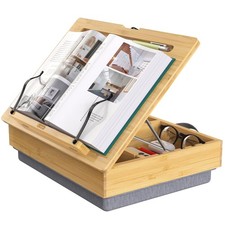 Book Stand for Reading with Storage, Adjustable Bamboo Book Holder with Soft ...
