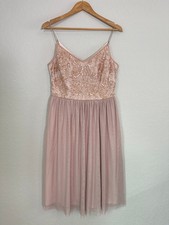 Adrianna Papell Beaded Sequin Tulle Fit & Flare Dress Blush Pink Size 10