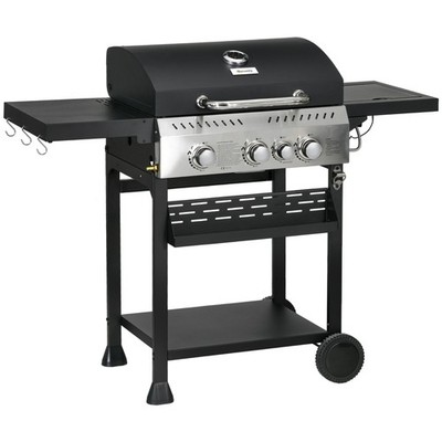 Gasgrill 3 KW 3+1 Brenner BBQ Grillwagen aus Edelstahl inkl Seitenbrenner