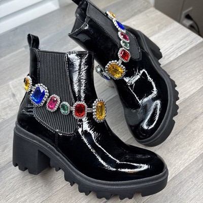 Betsy Johnson Jenesis Jeweled Black Moto Boots Size 7