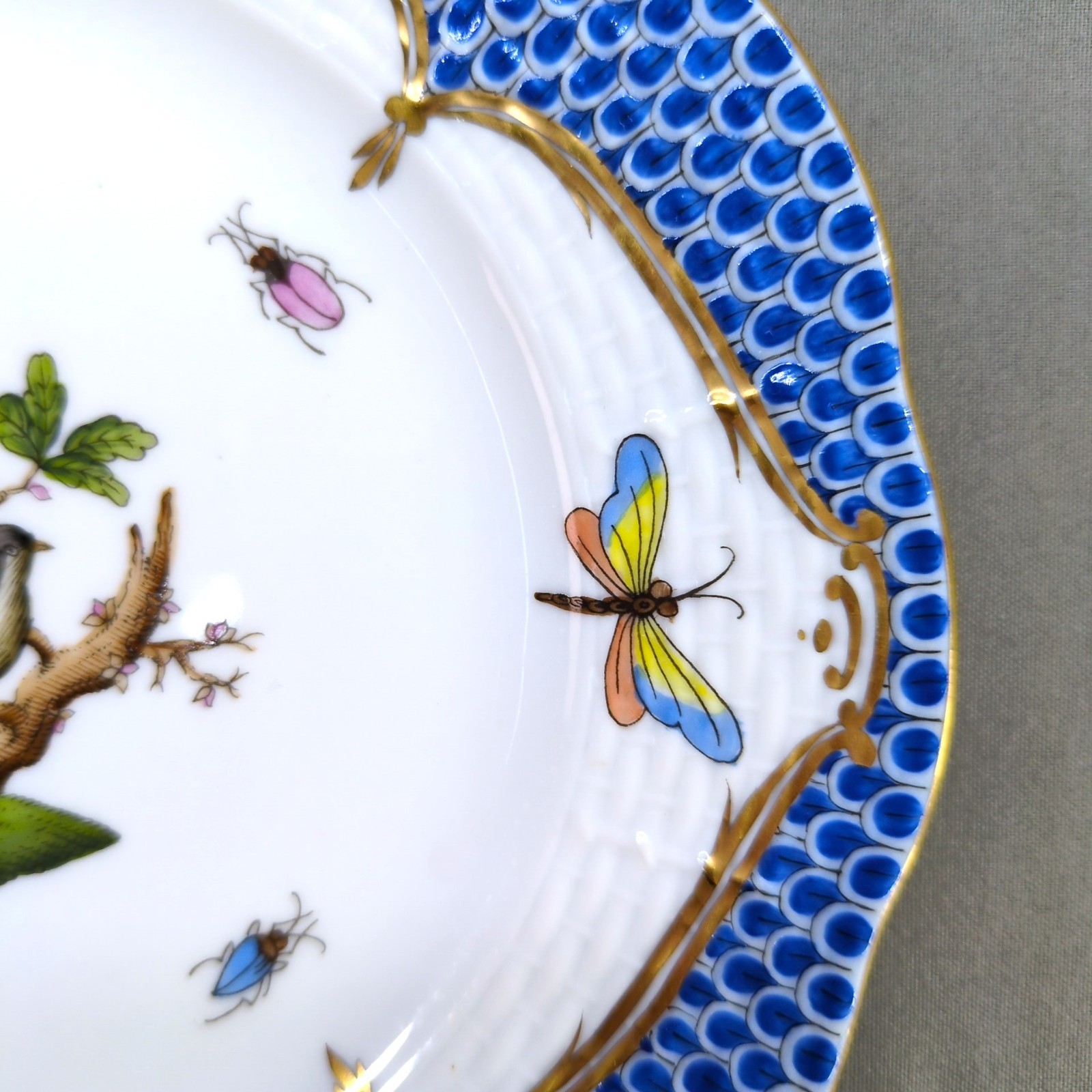 Herend Hand-Painted Blue Rothschild Bird Bread & Butter Plates – Set of 3 (6.5")