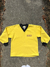 Vintage 90s Nike White Tag V-Neck Sweatshirt Yellow Embroidered USA Made Youth M