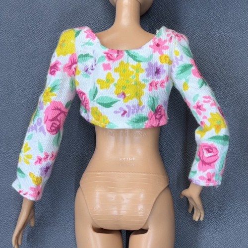 Vintage Barbie Doll Floral Print Crop Top Shirt Flowers White Multicolored - Picture 2 of 4