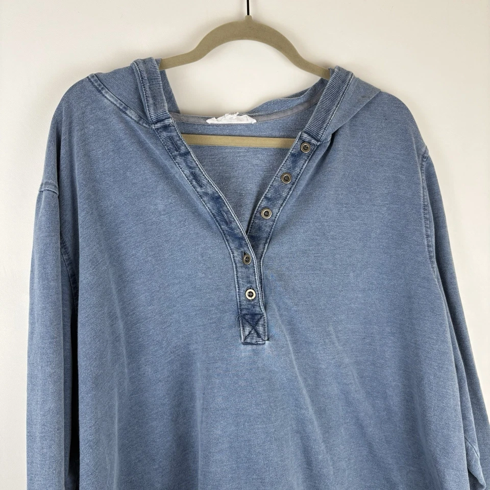 Blusa Top Jane Delancey Para Mujer 3X 1/4 Botones Sudadera con Capucha Azul Cambray Terry Foto 4 de 4