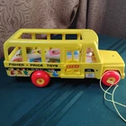 Vintage 1965 Fisher-Price Little People Yellow School Bus Plastic Wood -D