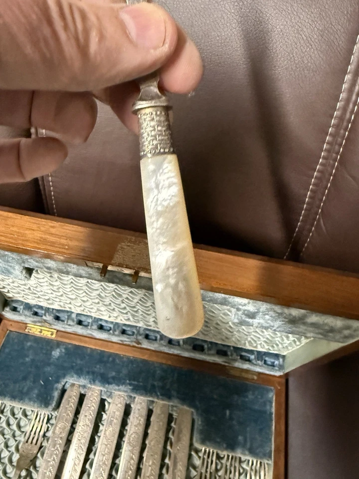 Cuchillos cubiertos plato de plata con mango de madreperla tenedores de postre de frutas - Juego 11 Foto 4 de 4