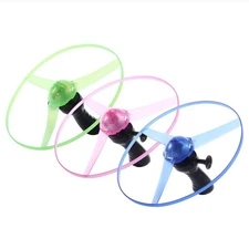 LED Light Up Flying Disc Helicopter Toy Pull String UFO Kids Outdoor Party Gift
