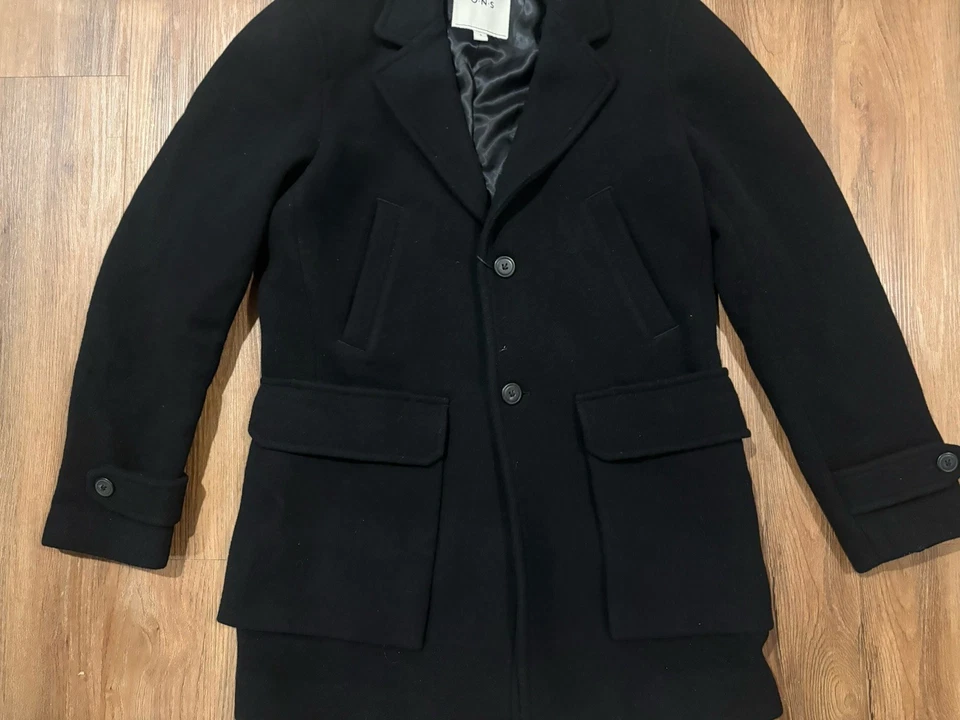 Abrigo largo con solapa de muesca para hombre, negro, talla pequeña, nuevo, lana, abrigo Foto 2 de 4