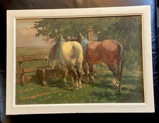Ölgemälde 2 Pferde an der Tränke signiert Erich Zeyer
