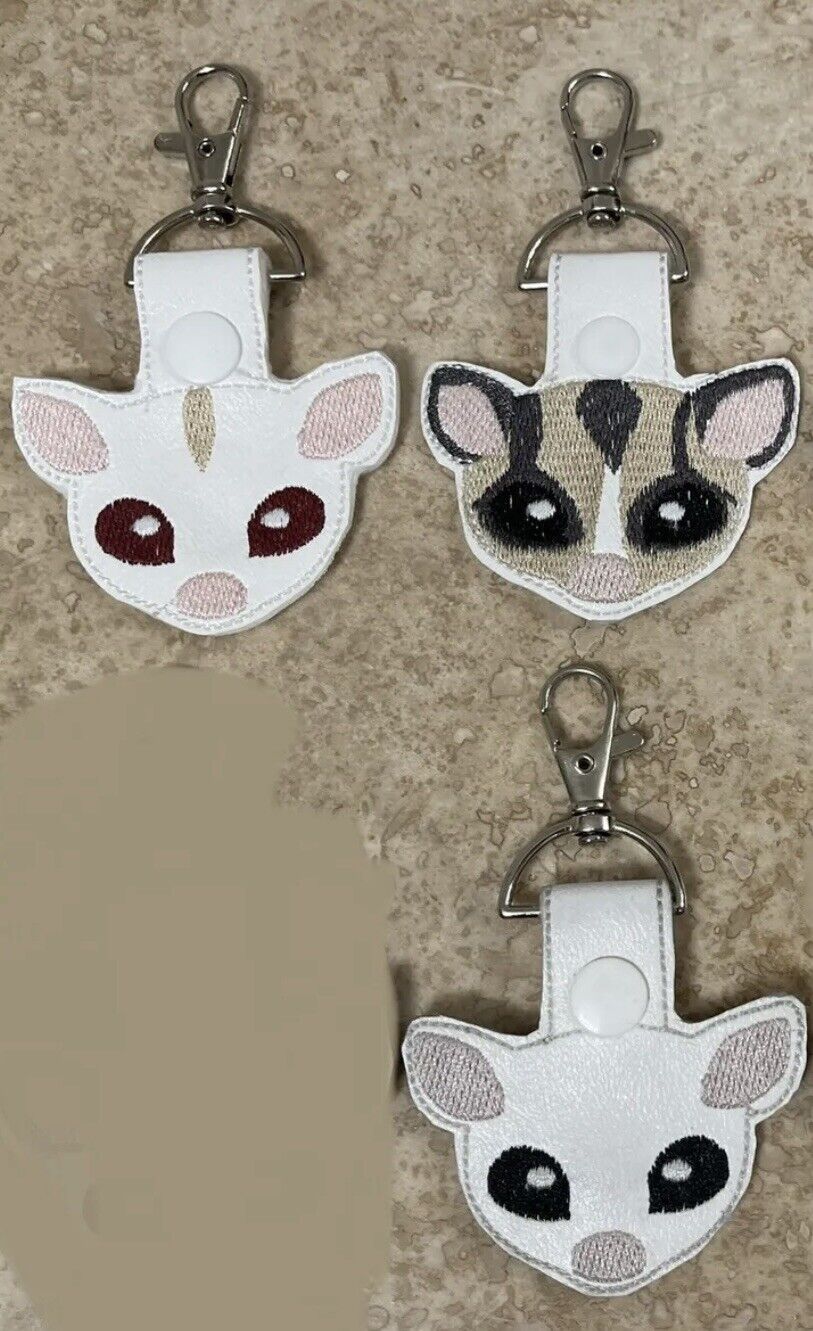 Sugar Glider Joey Key Chain Charm Ring Embrordered Leather Choose ONE