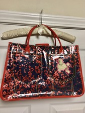 Rare Oilily Large Navy With Red Sequins Poodle Tote Handbag