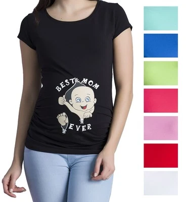 Best Mom Ever freche lustige süße Umstandsshirt mit Aufdruck & Spruch Maternity - Bild 1 von 4